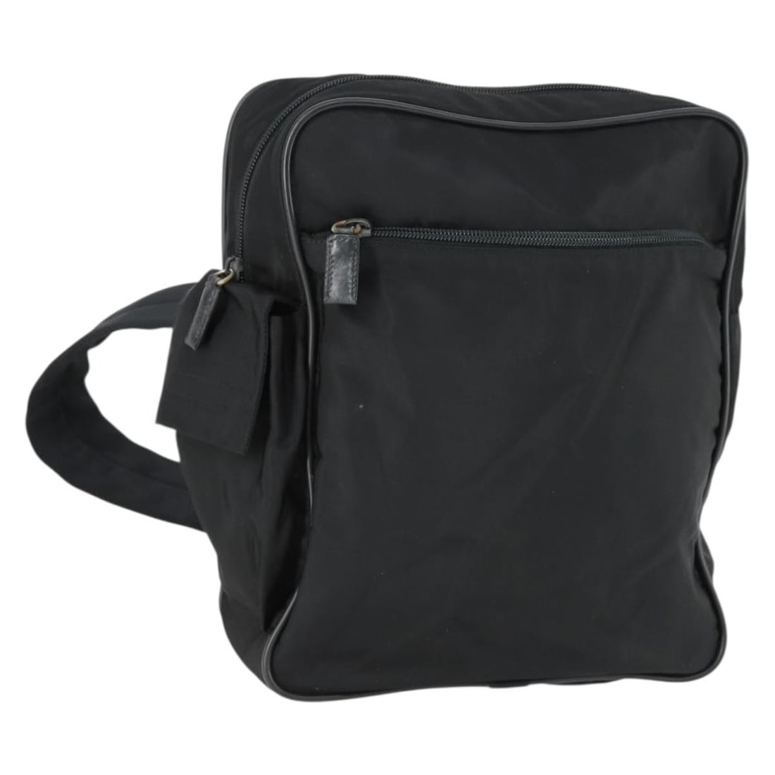 Black Nylon Shoulder Bag PRADA Silver Tone Hardware Italy: Black Nylon Shoulder Bag PRADA Silver Tone Hardware Italy Black Prada shoulder bag in nylon with silver-tone details. Made in Italy, it measures approximately 23 cm W x 28 cm H x 8 cm D, with a should