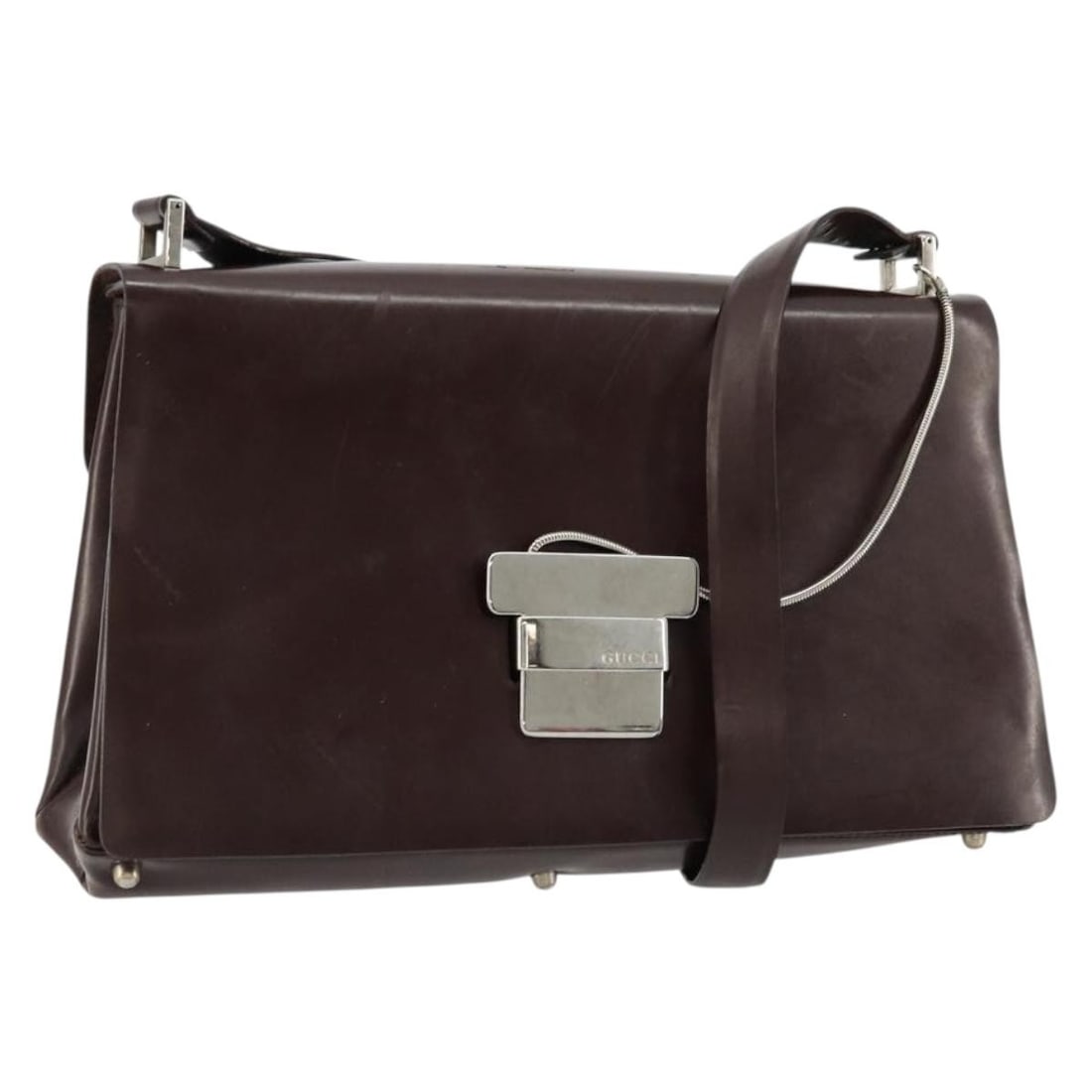 Gucci Patent Leather Brown Silver Shoulder Bag 001 3444 1746 Italy: Gucci Patent Leather Brown Silver Shoulder Bag 001 3444 1746 Italy This GUCCI shoulder bag features a brown and silver patent leather exterior, offering a stylish and modern look. Designed for women, 