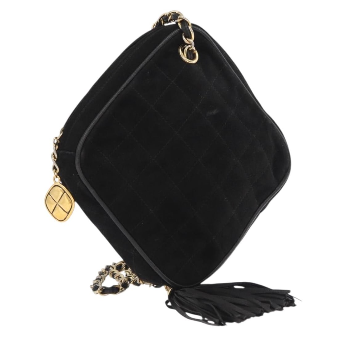 CHANEL Choco Bar Suede Shoulder Bag Black Gold Chain CC: CHANEL Choco Bar Suede Shoulder Bag Black Gold Chain CC This CHANEL Chain Choco Bar shoulder bag is crafted in black suede with gold-tone hardware. It is a shoulder bag made in Italy and comes with th