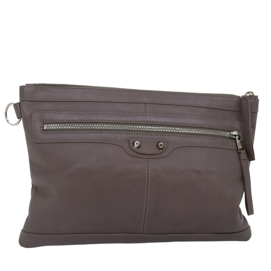 Balenciaga 273022 Gray Leather Clutch Bag Italy: Balenciaga 273022 Gray Leather Clutch Bag Italy This Balenciaga clutch bag is crafted from gray leather and features a sleek, minimalist design. Made in Italy, it offers a compact silhouette and is in