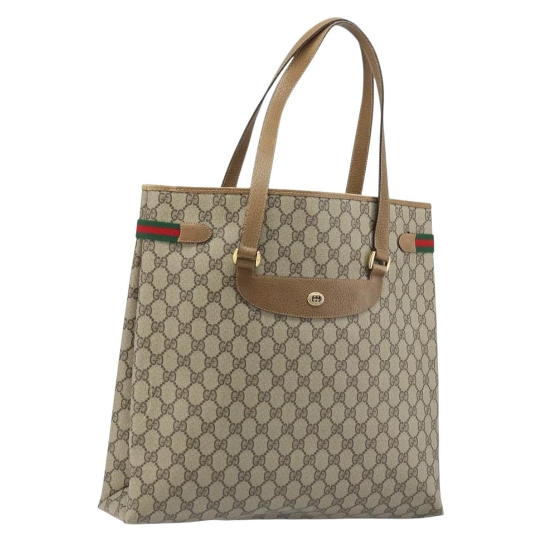 Gucci Sherry Line GG Supreme Beige Gold PVC Women's Tote 39 02 091: Gucci Sherry Line GG Supreme Beige Gold PVC Women's Tote 39 02 091 This is a women's GUCCI GG Supreme Web Sherry Line tote bag crafted from beige and gold PVC leather and GG canvas. The bag features d