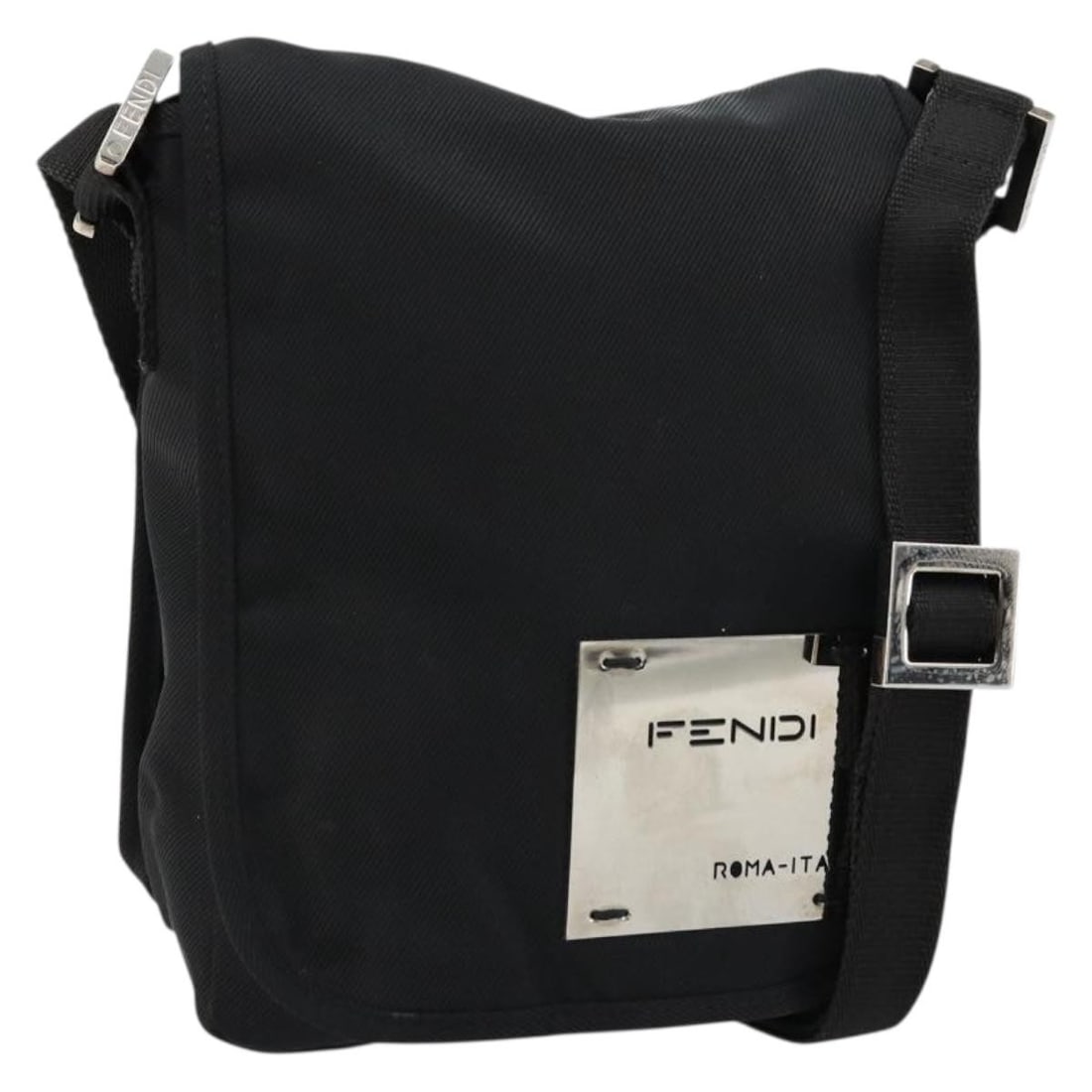 Fendi Black Nylon Shoulder Bag Silver Tone Hardware: Fendi Black Nylon Shoulder Bag Silver Tone Hardware Authentic FENDI shoulder bag in black nylon with silver-tone accents. Made in Italy, this women's bag features a compact silhouette with an adjustab