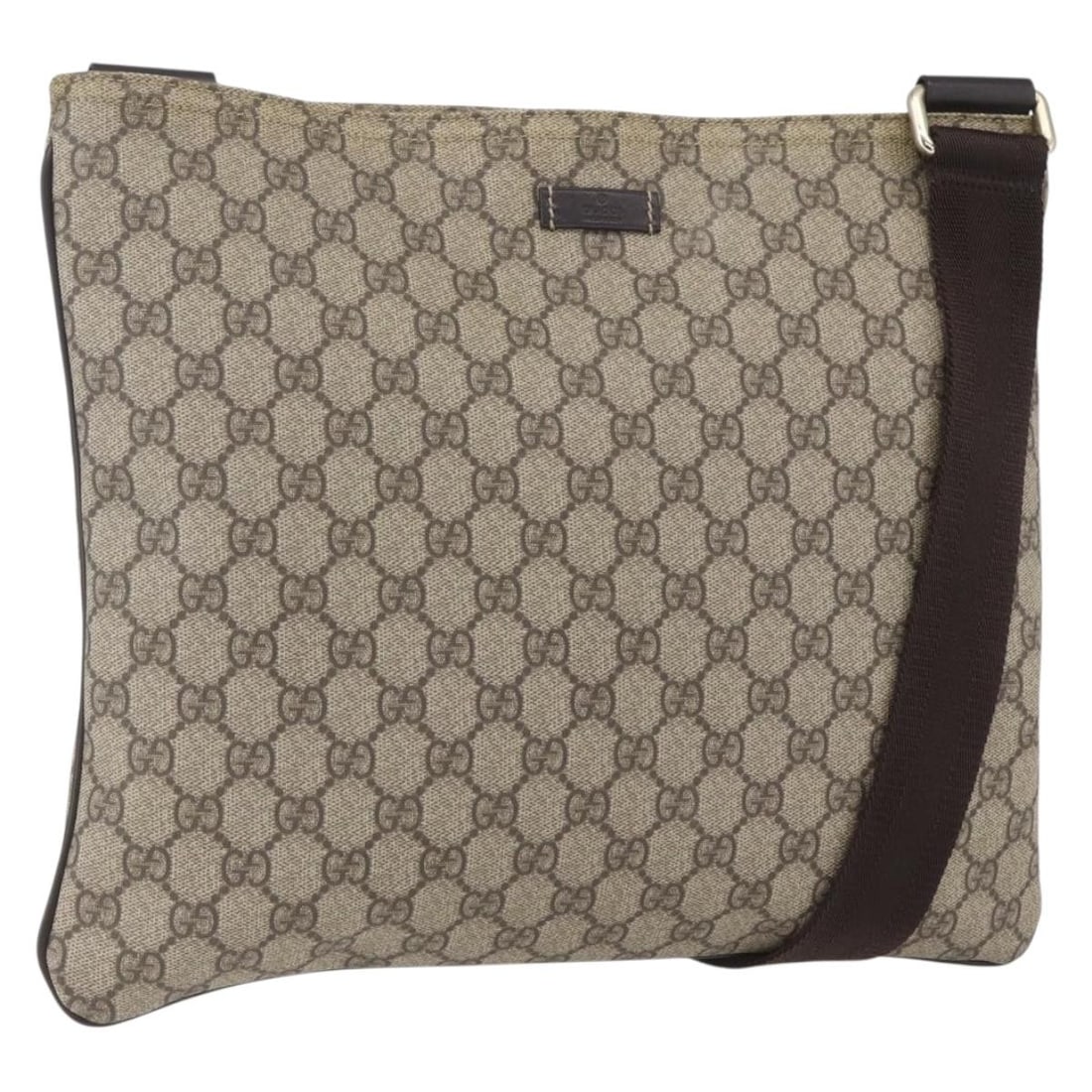 Beige and Gold GG Supreme Shoulder Bag by Gucci PVC Model 201446: Beige and Gold GG Supreme Shoulder Bag by Gucci PVC Model 201446 This GUCCI GG Supreme shoulder bag features a beige and gold design crafted from PVC leather and GG canvas. Made in Italy, it offers a 