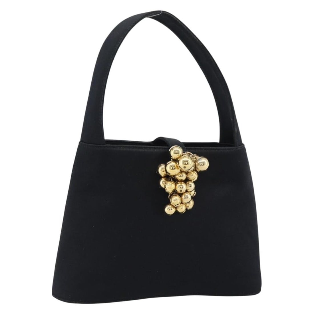 Black Satin Hand Bag Salvatore Ferragamo Gold Tone Italy: Black Satin Hand Bag Salvatore Ferragamo Gold Tone Italy Black and gold Salvatore Ferragamo hand bag in satin, made in Italy. The item is described as heavily used, with visible wear including rubbing