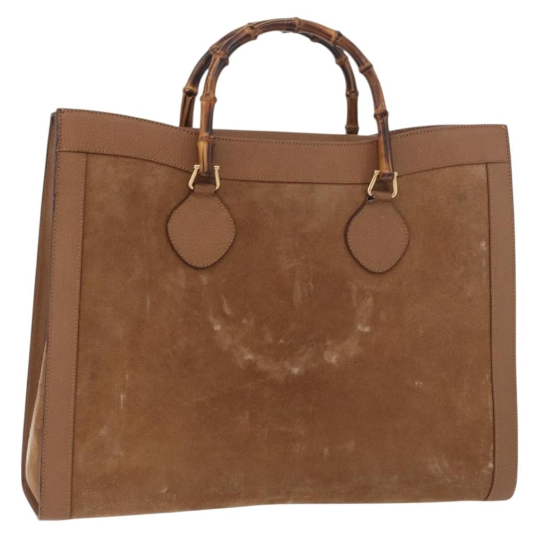 Gucci 002 1186 0259 Brown Suede Bamboo Tote: Gucci 002 1186 0259 Brown Suede Bamboo Tote Gucci bamboo tote bag in brown suede with gold-tone accents. This women's tote is made in Italy and features the model number 002 1186 0259. Condition is he