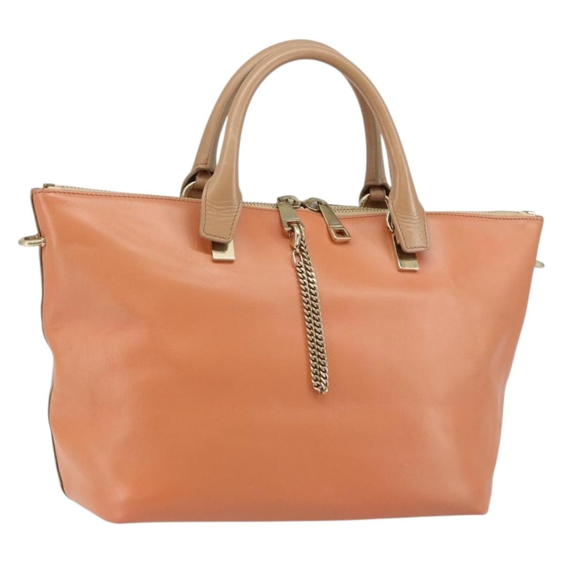 Chloe Leather Orange Gold 2way Handbag Italy: Chloe Leather Orange Gold 2way Handbag Italy This Chloe Bailey handbag is crafted from leather in a striking orange and gold color combination. Designed as a 2-way bag, it is missing the original shou