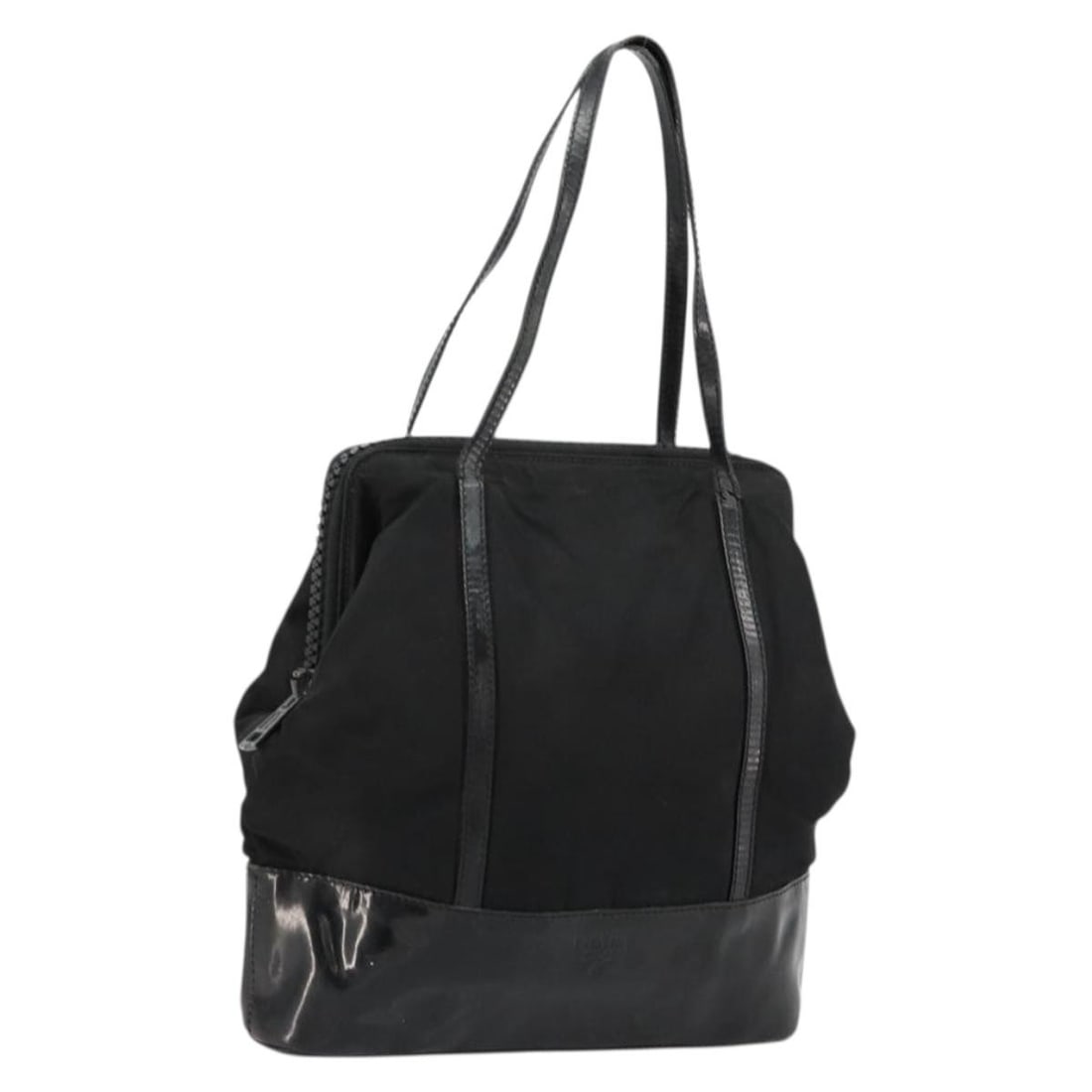Prada Black Nylon Women Handbag Italy Silver Trim: Prada Black Nylon Women Handbag Italy Silver Trim This PRADA handbag is crafted from black nylon with silver accents, designed for women. Made in Italy, it features a structured silhouette with a hand