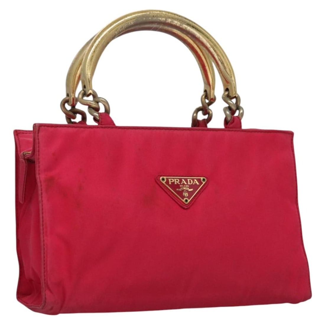 Prada Pink Nylon Handbag Italy: Prada Pink Nylon Handbag Italy This PRADA hand bag is crafted from pink nylon and features a compact, structured silhouette. Designed for women, the bag is made in Italy and includes a top handle with