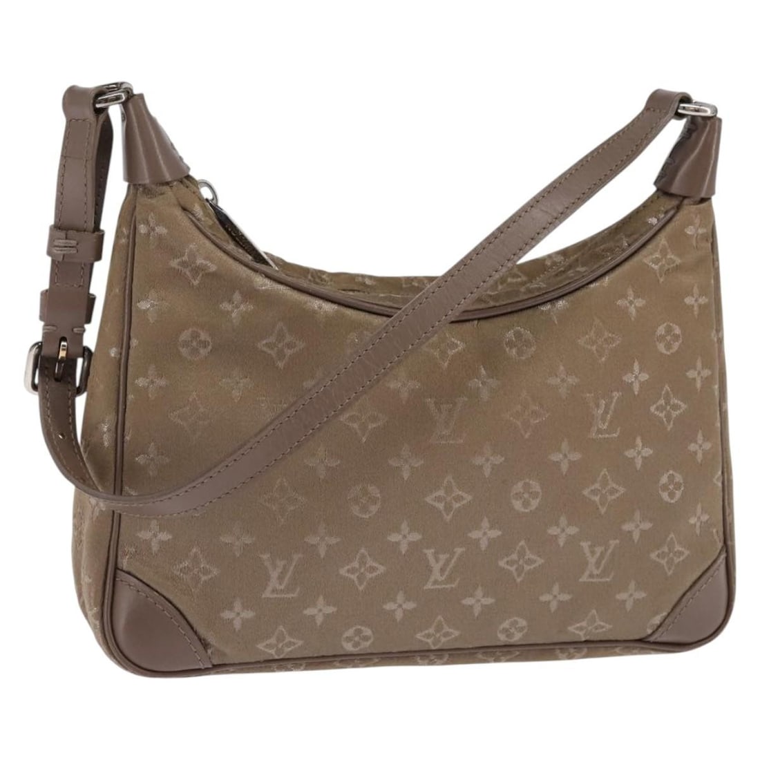 Louis Vuitton Little Boulogne Beige Satin Monogram Handbag M92143: Louis Vuitton Little Boulogne Beige Satin Monogram Handbag M92143 This Louis Vuitton Little Boulogne hand bag features the iconic Monogram pattern in beige satin with monogram canvas accents. Designed