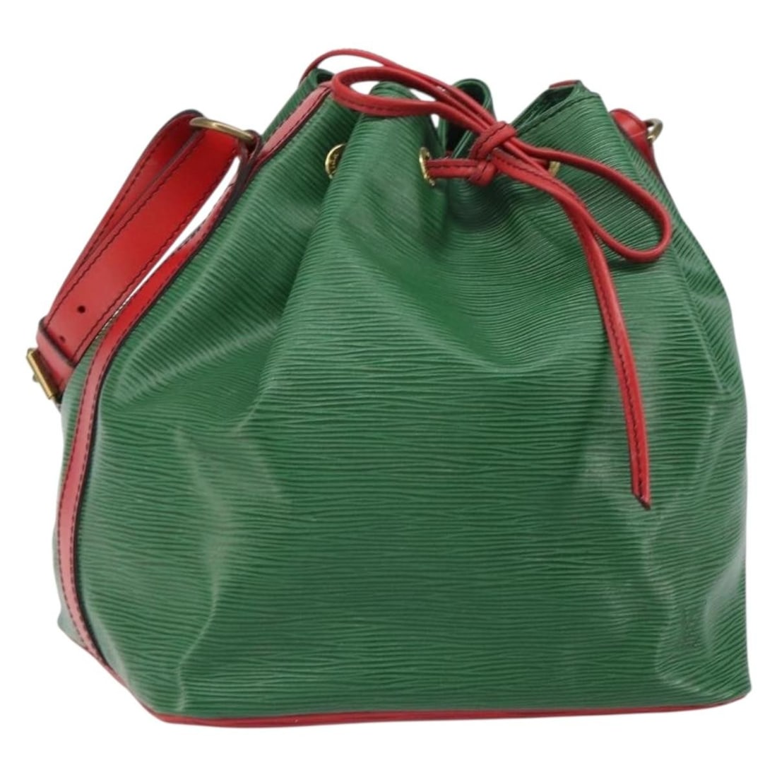 Louis Vuitton Petit Noe Epi Leather Shoulder Bag Green Red M44147 France: Louis Vuitton Petit Noe Epi Leather Shoulder Bag Green Red M44147 France This Louis Vuitton Petit Noe shoulder bag is crafted from signature Epi leather in a striking bicolor green and red design. Mad
