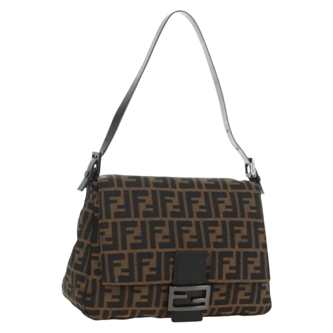 Fendi Zucca Canvas Shoulder Purse Black Brown Italy: Fendi Zucca Canvas Shoulder Purse Black Brown Italy Authentic Fendi shoulder bag in black and brown Zucca canvas. This women's bag is made in Italy and features a compact shoulder silhouette. Included