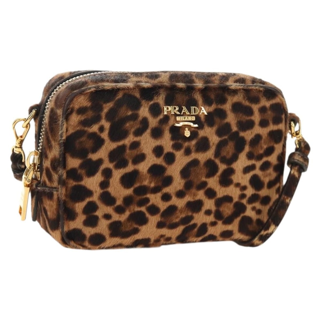 PRADA Brown Unborn Calf Skin Shoulder Bag with Dust Bag: PRADA Brown Unborn Calf Skin Shoulder Bag with Dust Bag Prada shoulder bag in brown unborn calf skin with gold-tone accents. Made in Italy, this women's bag includes a dust bag. Condition is heavily u
