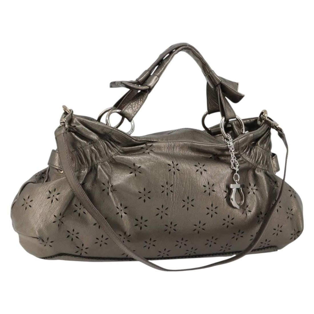 Salvatore Ferragamo Gancini 2way Leather Handbag Gold Silver with Strap: Salvatore Ferragamo Gancini 2way Leather Handbag Gold Silver with Strap Salvatore Ferragamo Gancini 2-way handbag in leather with a gold/silver exterior. Designed for women, this bag can be carried by