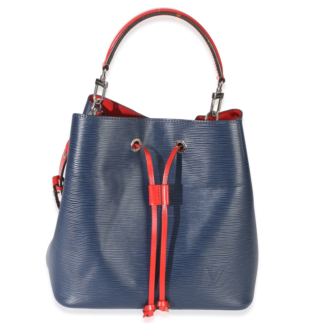 Louis Vuitton Epi Neonoe MM blue leather shoulder bag: Louis Vuitton Epi Neonoe MM blue leather shoulder bag This Louis Vuitton Epi Neonoe MM shoulder bag features a striking blue Epi leather exterior complemented by red microfiber lining. The bag is desi