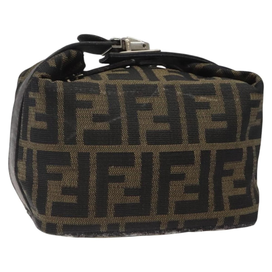 FENDI Zucca Canvas Hand Bag Black Brown Silver Italy: FENDI Zucca Canvas Hand Bag Black Brown Silver Italy This FENDI Zucca Canvas hand pouch features a compact design in black, brown, and silver tones. Made in Italy, it is crafted from signature Zucca c