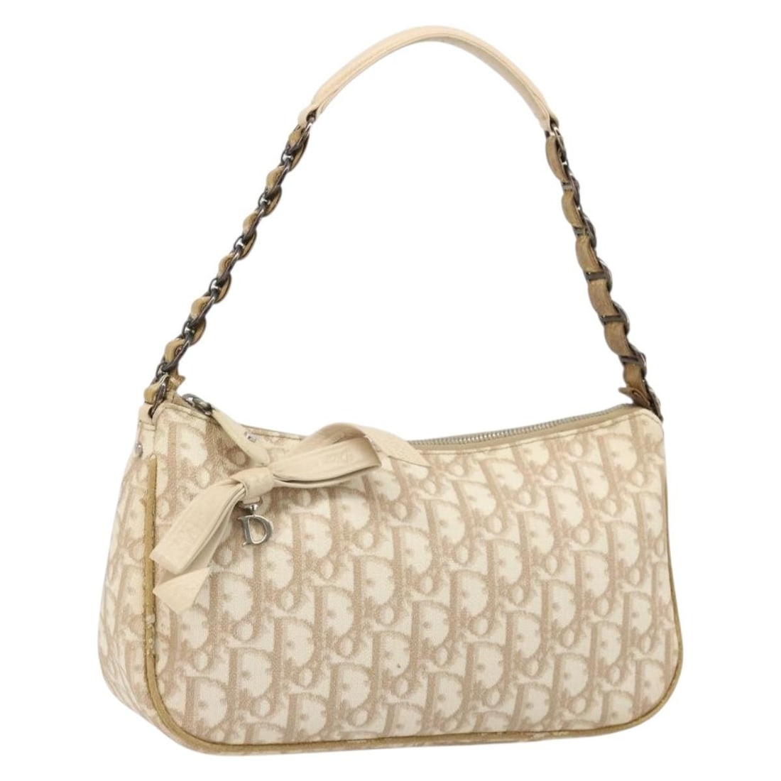 Christian Dior Trotter Shoulder Bag Beige Silver PVC Leather: Christian Dior Trotter Shoulder Bag Beige Silver PVC Leather Christian Dior shoulder bag in beige and silver PVC leather and Trotter canvas. Made in Spain, this women's bag measures approximately 27 c