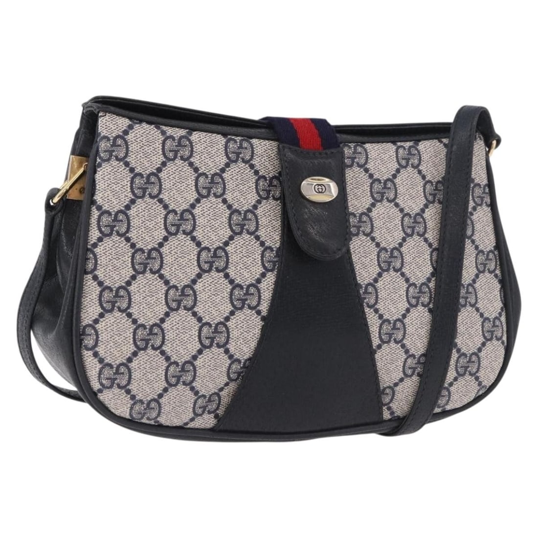 Gucci Sherry Line GG Supreme PVC Shoulder Bag Navy Gold Tone: Gucci Sherry Line GG Supreme PVC Shoulder Bag Navy Gold Tone This Gucci Sherry Line shoulder bag is crafted in navy and gold PVC leather/GG canvas. It features a shoulder bag style with an approximate