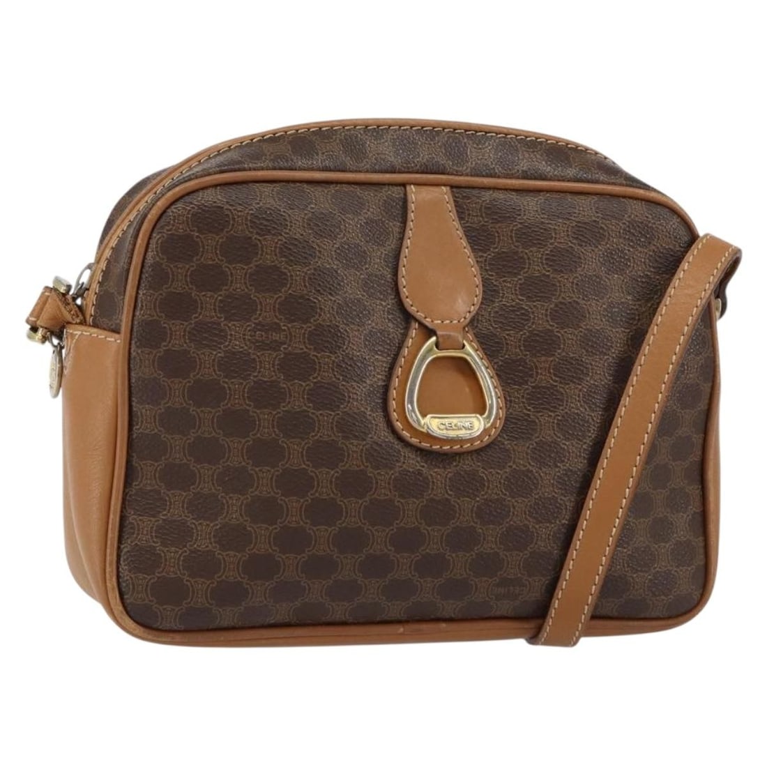 CELINE Macadam Brown Gold PVC Leather Shoulder Bag Auth BA8388: CELINE Macadam Brown Gold PVC Leather Shoulder Bag Auth BA8388 This authentic CELINE Macadam Canvas Shoulder Bag combines elegance with practicality, perfect for everyday use. Crafted in Italy, the ba