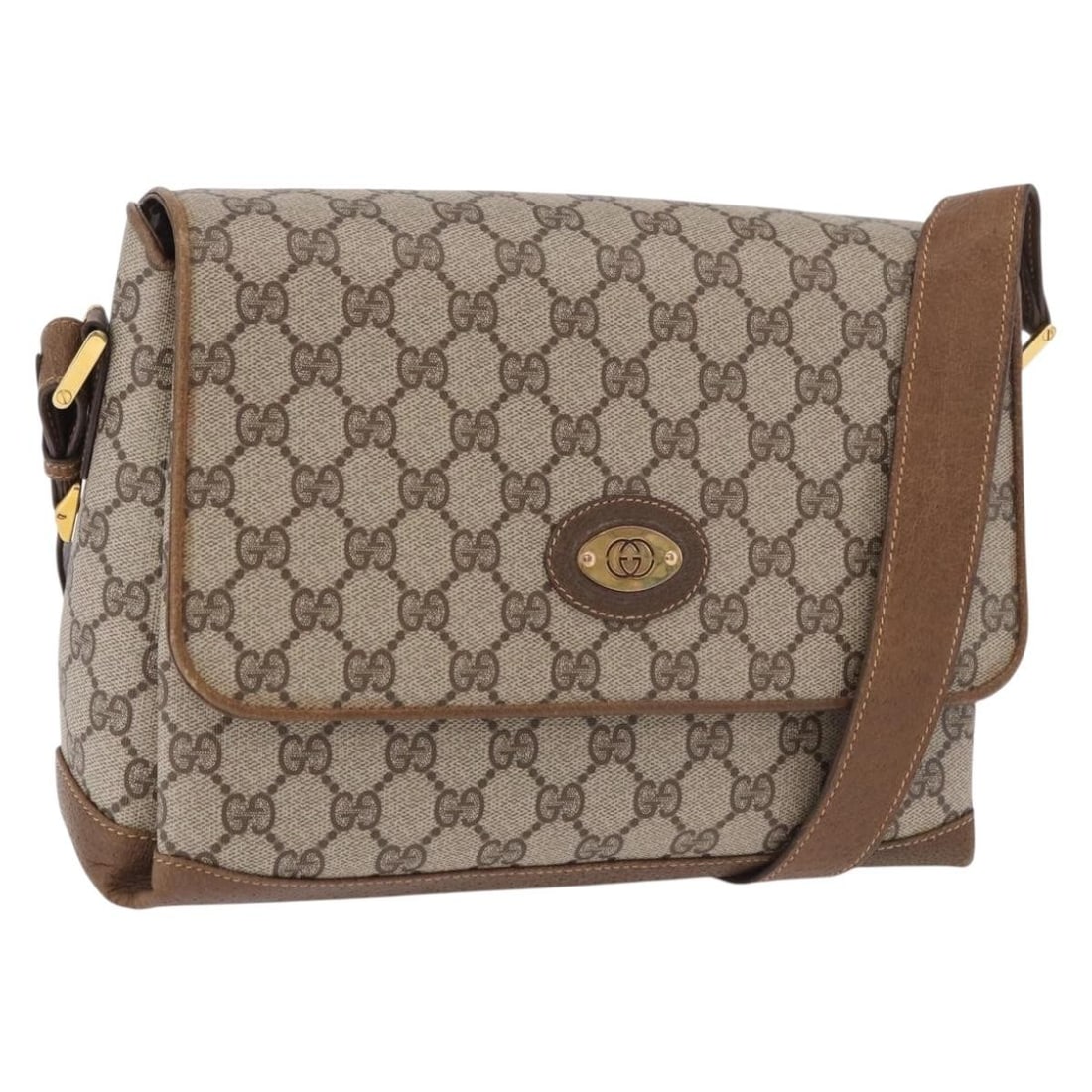 GUCCI 188325 GG Supreme PVC Leather Shoulder Bag Beige Gold: GUCCI 188325 GG Supreme PVC Leather Shoulder Bag Beige Gold Gucci GG Supreme shoulder bag in beige and gold, made from PVC leather and GG canvas. It measures approximately 10.6 x 7.9 x 3.5 inches, wit
