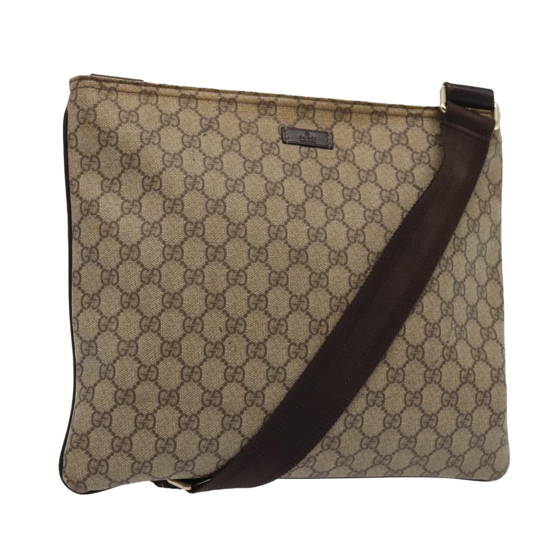 Gucci GG Supreme Beige Silver Shoulder Bag 201446 PVC Leather: Gucci GG Supreme Beige Silver Shoulder Bag 201446 PVC Leather This GUCCI GG Supreme shoulder bag features a beige and silver color combination and is crafted from PVC leather with GG canvas accents. D