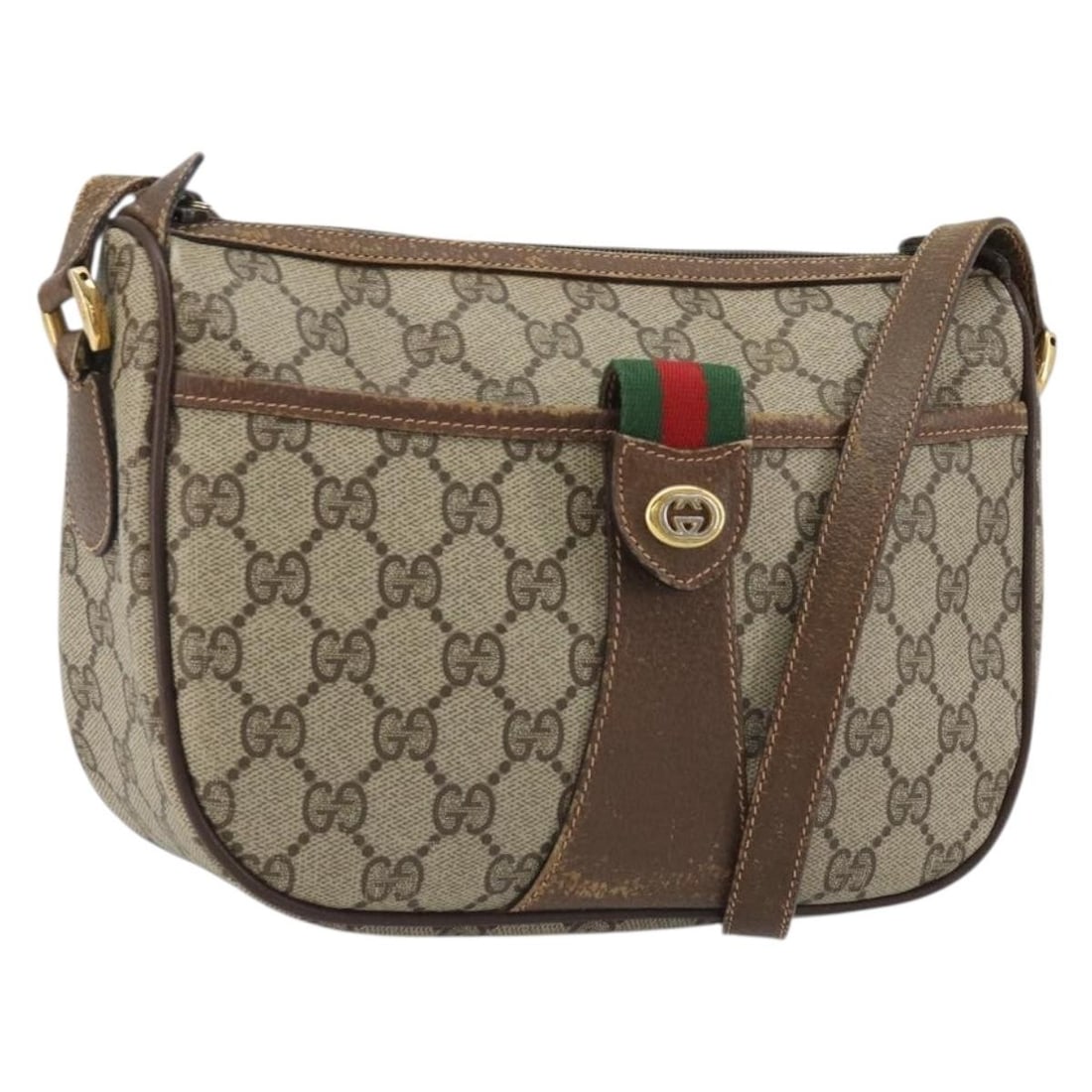 Gucci 89 02 032 GG Supreme Web Shoulder Bag Beige PVC Leather: Gucci 89 02 032 GG Supreme Web Shoulder Bag Beige PVC Leather Gucci GG Supreme Web Sherry Line shoulder bag in beige and gold PVC leather with GG canvas. Made in Italy, this women's bag features an ad