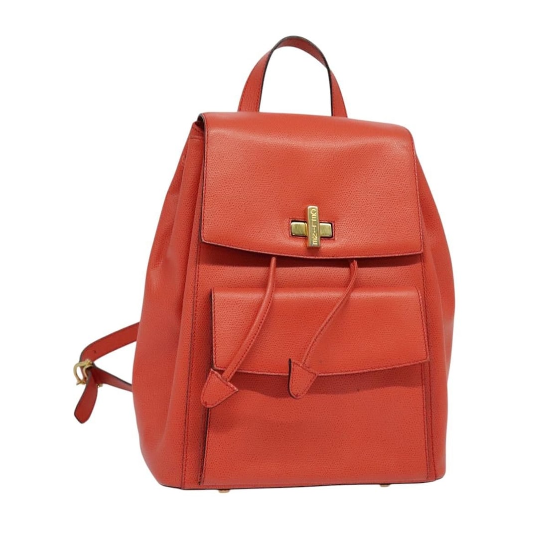 CELINE Orange Gold Leather Backpack Italy: CELINE Orange Gold Leather Backpack Italy This Celine women's backpack is crafted from orange leather with gold accents and was made in Italy. The bag features an approximate height of 11 inches (28 c
