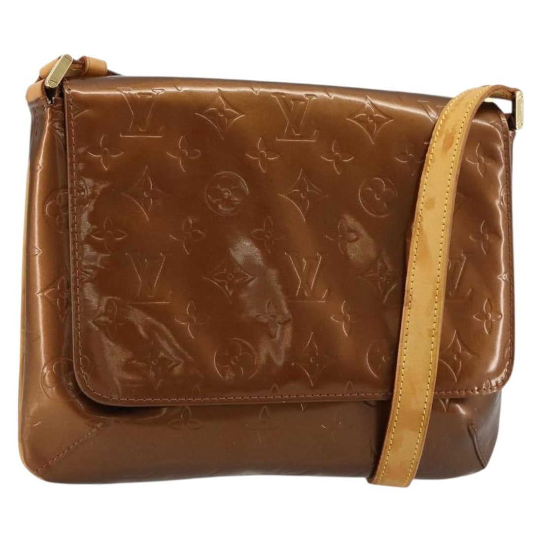 Louis Vuitton Thompson Street Shoulder Bag Bronze Monogram Vernis M91124: Louis Vuitton Thompson Street Shoulder Bag Bronze Monogram Vernis M91124 Louis Vuitton Monogram Vernis Thompson Street shoulder bag in bronze, made from patent leather and made in Spain. The bag measu