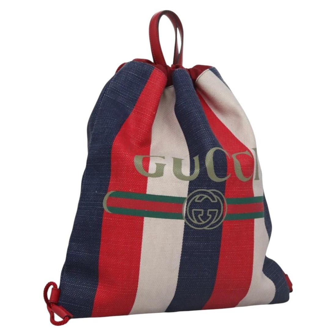 GUCCI 473872 Canvas Backpack Red Navy Made in Italy: GUCCI 473872 Canvas Backpack Red Navy Made in Italy A Gucci backpack in red and navy canvas, made in Italy. It is a women's backpack with an approximate size of 37 cm wide by 43 cm high. The listing n