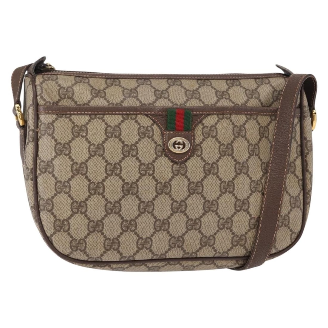 GUCCI 89 02 077 GG Supreme Sherry Web Shoulder Bag Beige Gold: GUCCI 89 02 077 GG Supreme Sherry Web Shoulder Bag Beige Gold Gucci GG Supreme Web Sherry Line shoulder bag in beige and gold, made in Italy. It is constructed from PVC leather and GG canvas, with a s