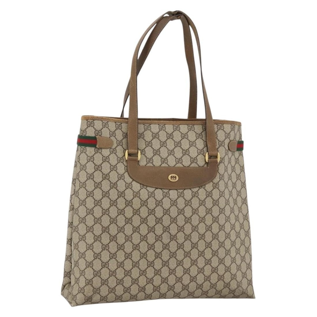 Gucci GG Supreme Beige Gold PVC Tote Sherry Web Line 39 02 091: Gucci GG Supreme Beige Gold PVC Tote Sherry Web Line 39 02 091 This Gucci GG Supreme Web Sherry Line tote bag features a beige and gold PVC leather and GG canvas exterior. The spacious tote is designe