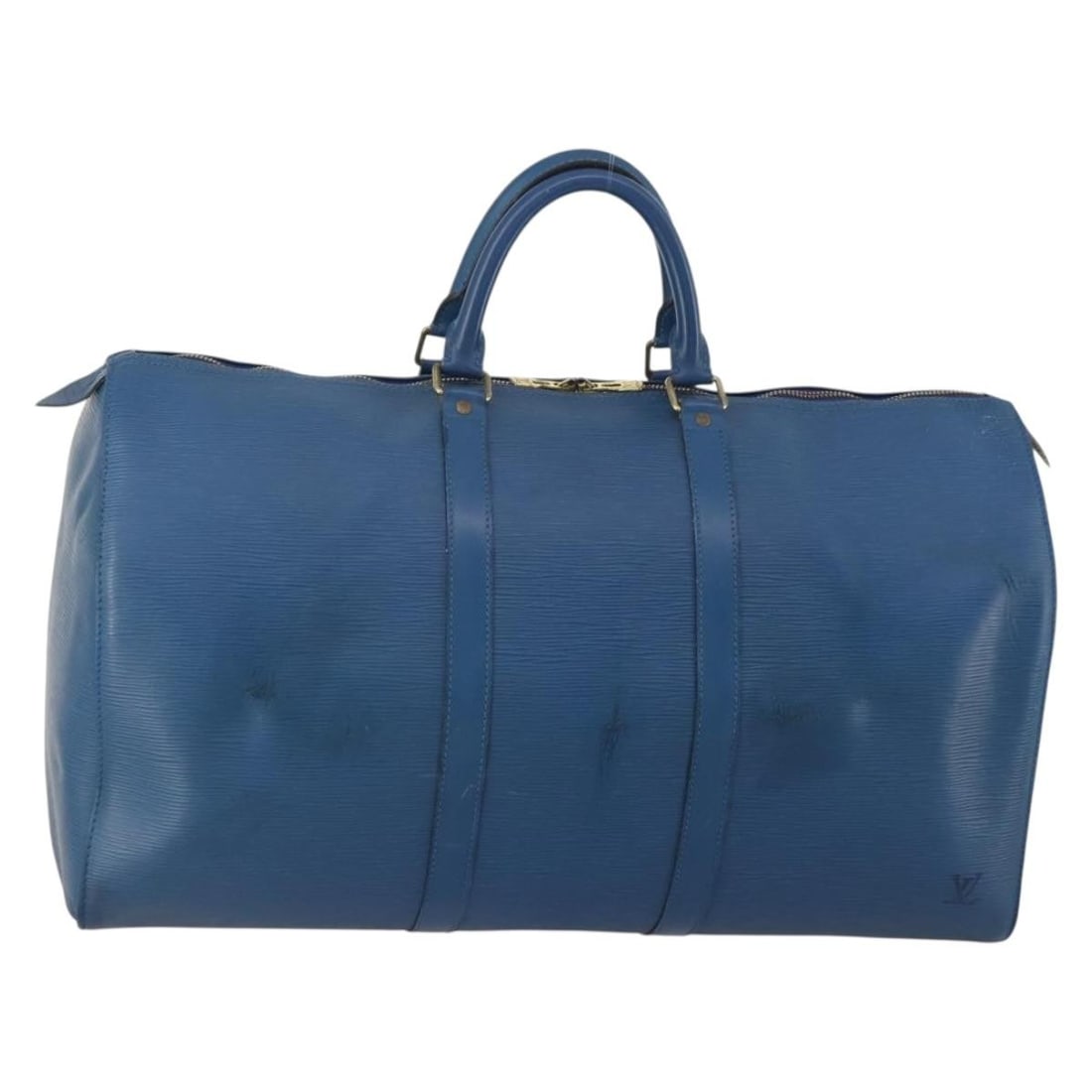 Louis Vuitton M42965 Epi Leather Blue Boston Bag: Louis Vuitton M42965 Epi Leather Blue Boston Bag Louis Vuitton Epi Keepall 50 Boston Bag in blue Epi leather, made in France. This women's Boston bag measures approximately 52 cm W x 30 cm H x 23 cm D