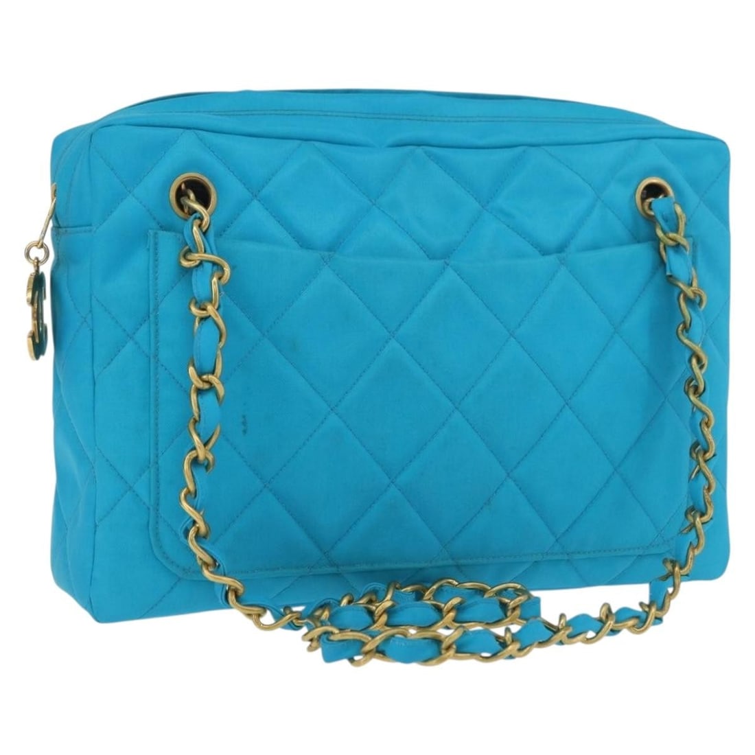 CHANEL CC Matelasse Nylon Shoulder Bag Blue Gold Tone: CHANEL CC Matelasse Nylon Shoulder Bag Blue Gold Tone CHANEL Matelasse chain shoulder bag in blue nylon with gold-tone exterior accents. Made in France, this women's shoulder bag measures approximatel