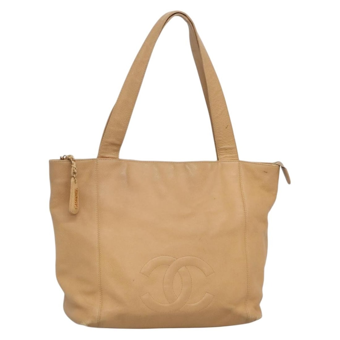 Chanel Coco Mark Beige Caviar Skin Tote Bag Gold Tone CC: Chanel Coco Mark Beige Caviar Skin Tote Bag Gold Tone CC Chanel Coco Mark tote bag in beige and gold, made from caviar skin. This tote bag is made in Italy and measures approximately 33 cm wide, 30 cm
