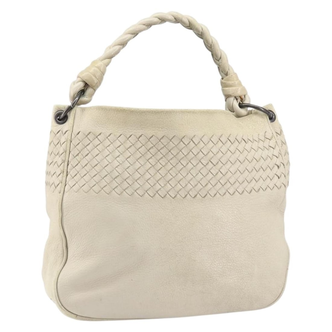 Beige Leather Intrecciato Shoulder Bag by Bottega Veneta Italy: Beige Leather Intrecciato Shoulder Bag by Bottega Veneta Italy This Bottega Veneta Intrecciato shoulder bag is crafted from beige leather and features a classic woven design. Made in Italy, it offers 
