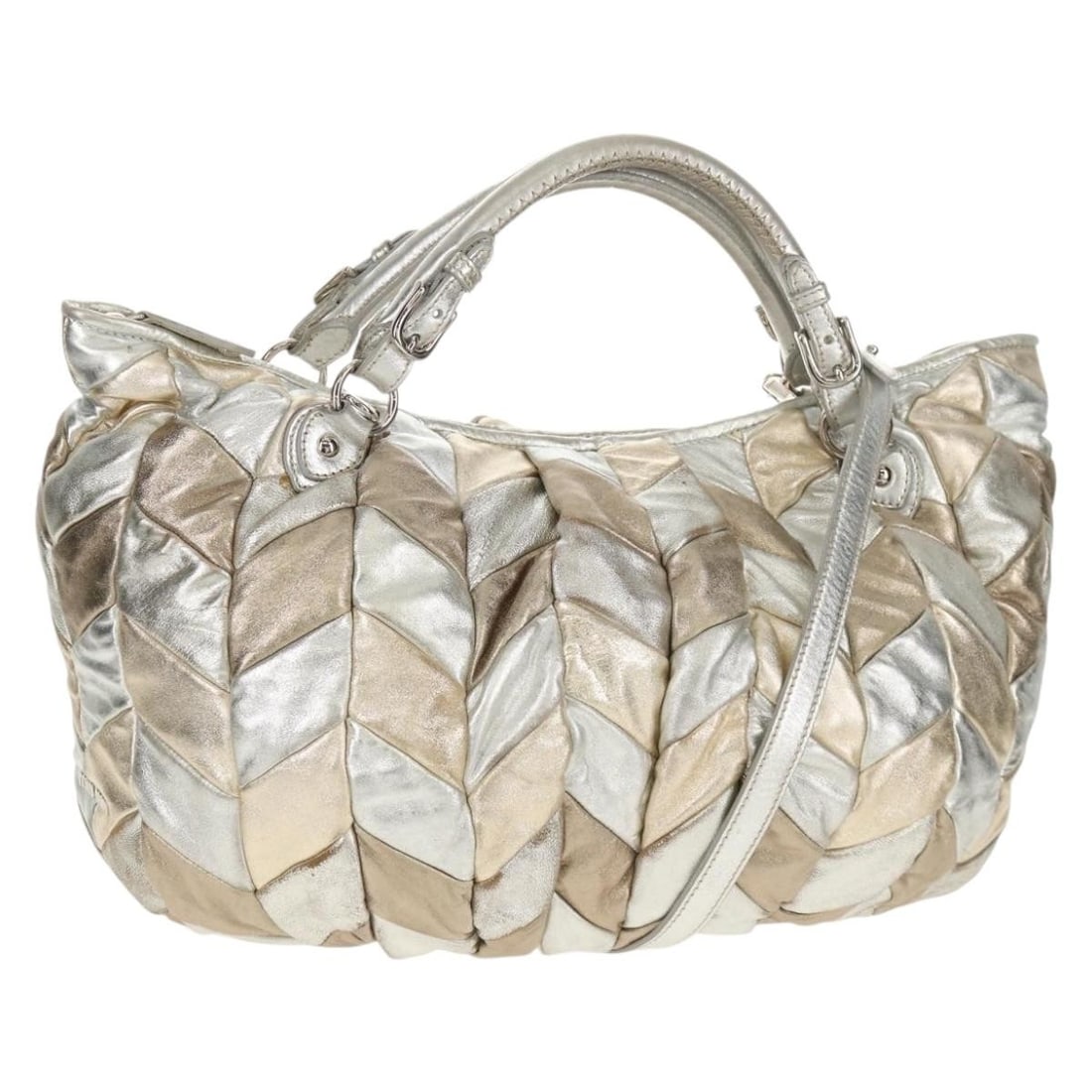 Miu Miu Leather 2way Hand Bag Champagne Gold Silver Authentic (1 of 18)