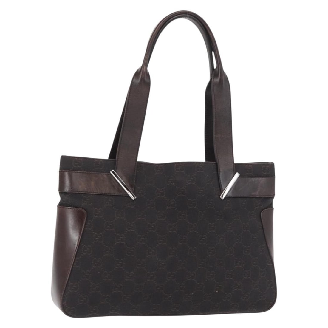 Gucci Brown GG Canvas Tote 73983 Silver Accents Italy: Gucci Brown GG Canvas Tote 73983 Silver Accents Italy This is a GUCCI GG Canvas tote bag featuring a brown and silver color scheme. The bag is made in Italy and crafted from signature GG canvas materi