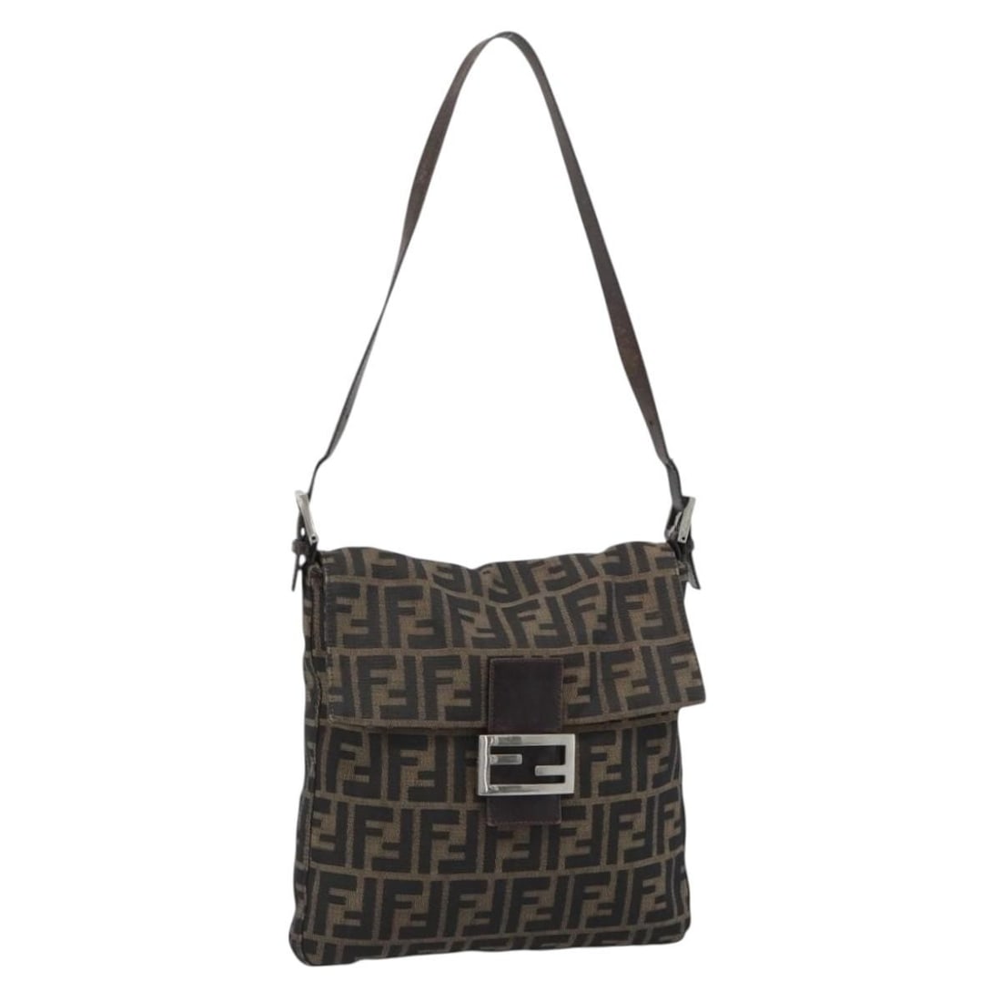 FENDI Zucca Canvas Shoulder Bag in Black Brown: FENDI Zucca Canvas Shoulder Bag in Black Brown Fendi shoulder bag crafted from Zucca canvas in black and brown. Made in Italy, this women's bag measures approximately 25 cm wide, 26 cm high, and 4 cm 