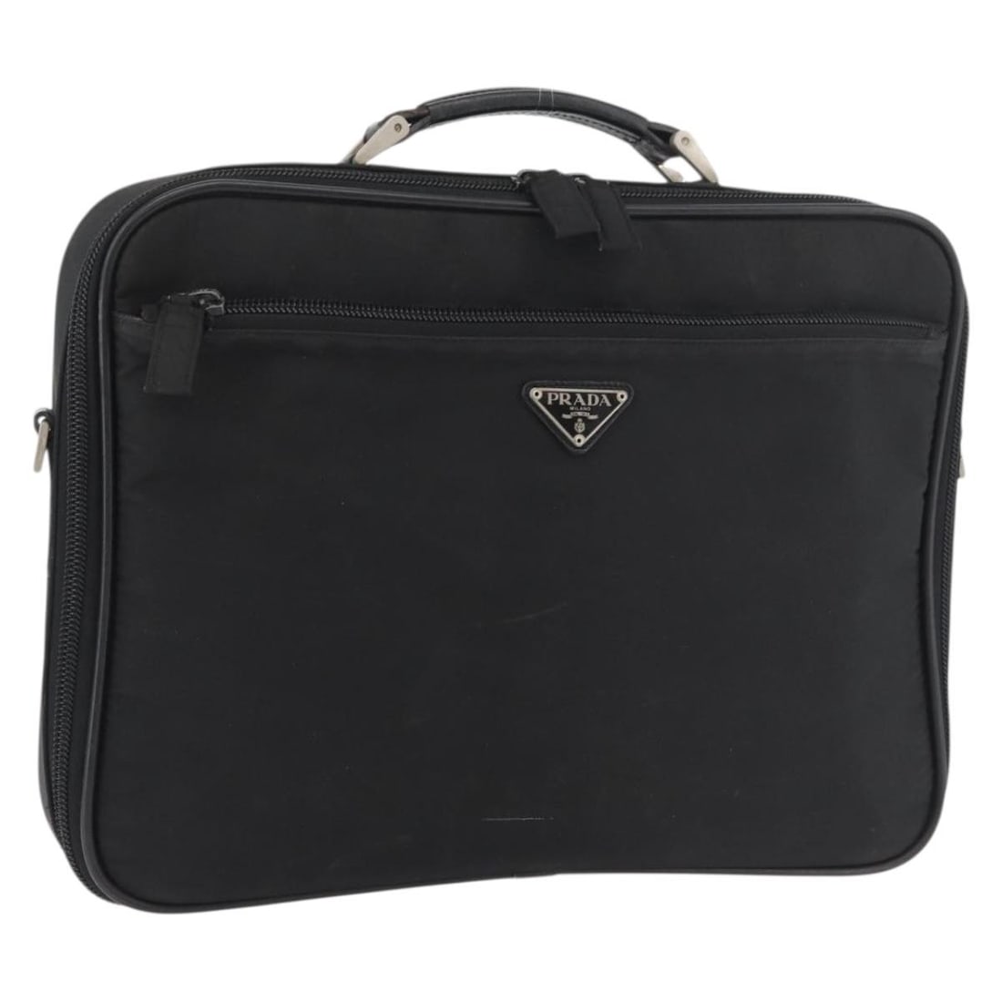 Prada nylon black silver women s business tote Italy: Prada nylon black silver women s business tote Italy This PRADA business bag is crafted from black nylon with silver-tone accents. Designed for women, it features a structured silhouette with dual top