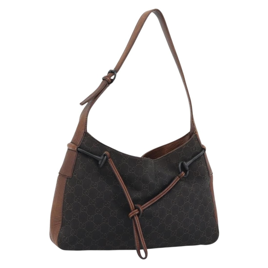 Gucci 101975 GG Canvas Horsebit Shoulder Bag Brown Black: Gucci 101975 GG Canvas Horsebit Shoulder Bag Brown Black A Gucci GG Canvas Horsebit shoulder bag in dark brown and black, made from canvas/GG canvas and crafted in Italy. It features a shoulder bag st