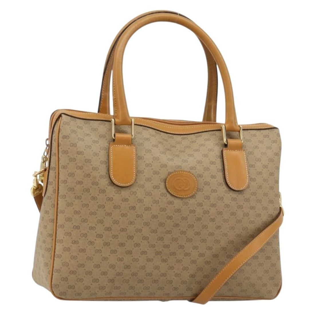 Gucci Micro GG Supreme 2way PVC Leather Handbag Beige Gold Strap: Gucci Micro GG Supreme 2way PVC Leather Handbag Beige Gold Strap GUCCI Micro GG Supreme hand bag in beige and gold, made from PVC leather and Micro Small GG Canvas. This 2-way style includes a shoulde