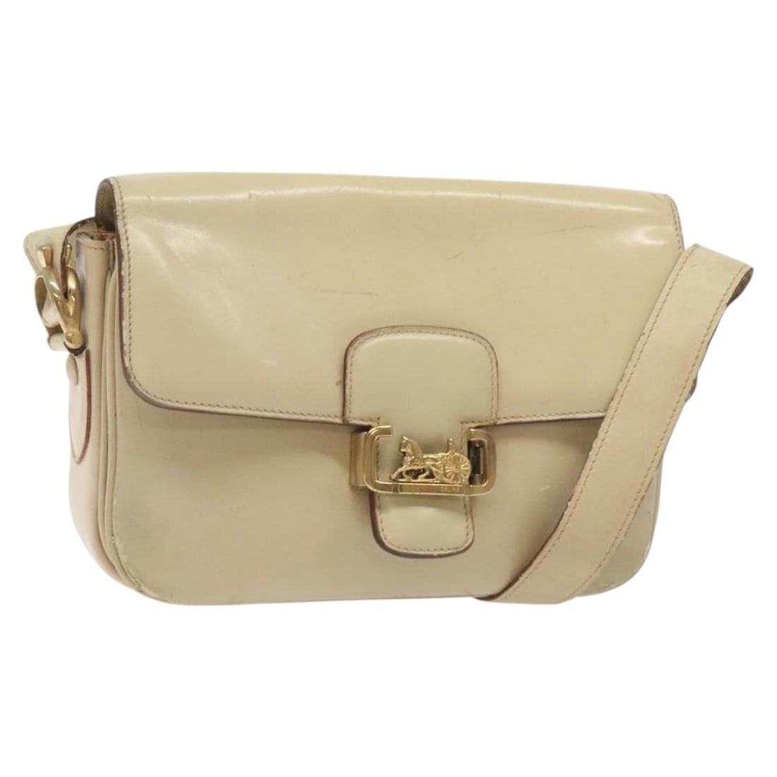 CELINE white gold leather shoulder bag Italy: CELINE white gold leather shoulder bag Italy This CELINE shoulder bag is crafted from white and gold leather and features a classic silhouette. Designed for women, it offers a practical size with an a