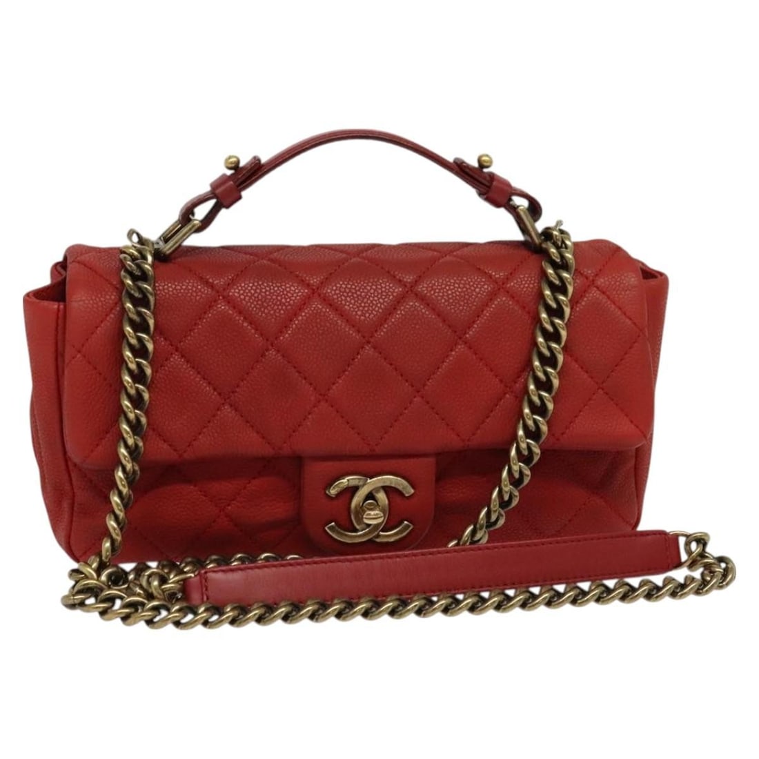 CHANEL CC Red Caviar Skin Chain Shoulder Bag Italy: CHANEL CC Red Caviar Skin Chain Shoulder Bag Italy CHANEL Matelasse Chain Shoulder Bag in red Caviar Skin, made in Italy. This women's shoulder bag features a chain shoulder strap with an approximate 