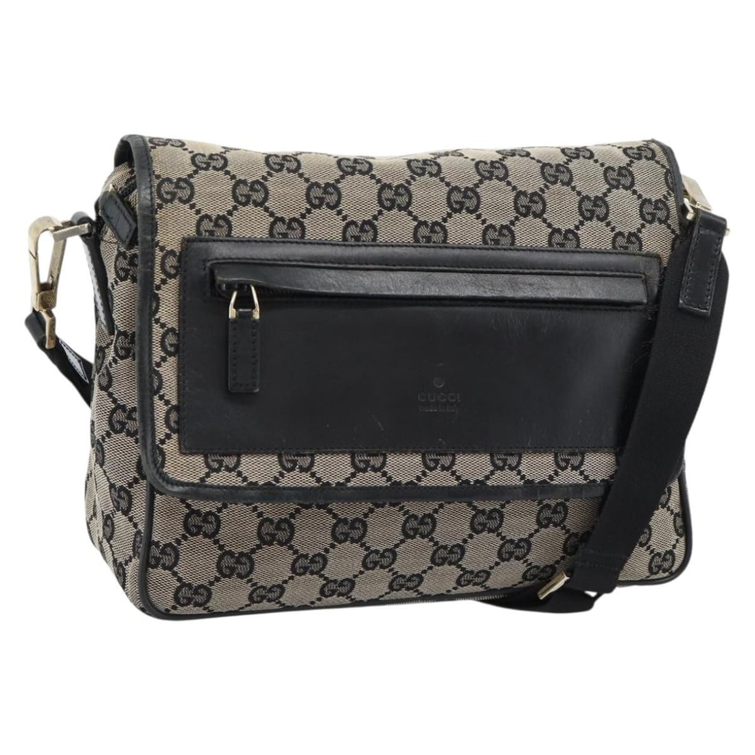 Gucci GG Canvas Black Shoulder Bag Italy 019 0375: Gucci GG Canvas Black Shoulder Bag Italy 019 0375 This GUCCI GG Canvas Shoulder Bag features a classic black canvas exterior with the iconic GG pattern. Designed for women, the bag includes an adjusta