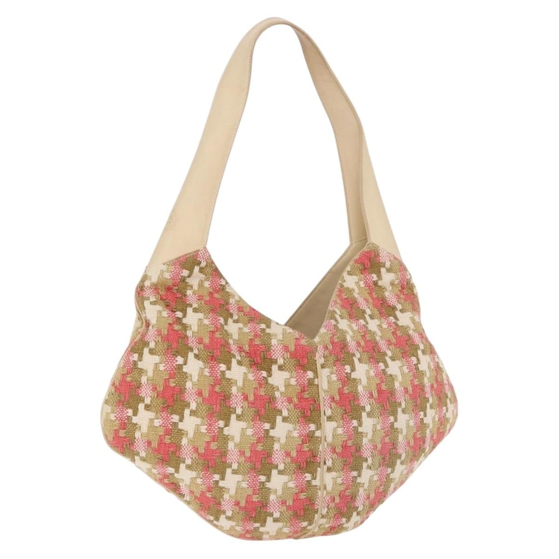 LOEWE Beige Gold Cotton Shoulder Bag Made in Spain: LOEWE Beige Gold Cotton Shoulder Bag Made in Spain A LOEWE shoulder bag in beige and gold, made from cotton and crafted in Spain. The bag measures approximately W39 x H23 x D1 cm, with a shoulder drop