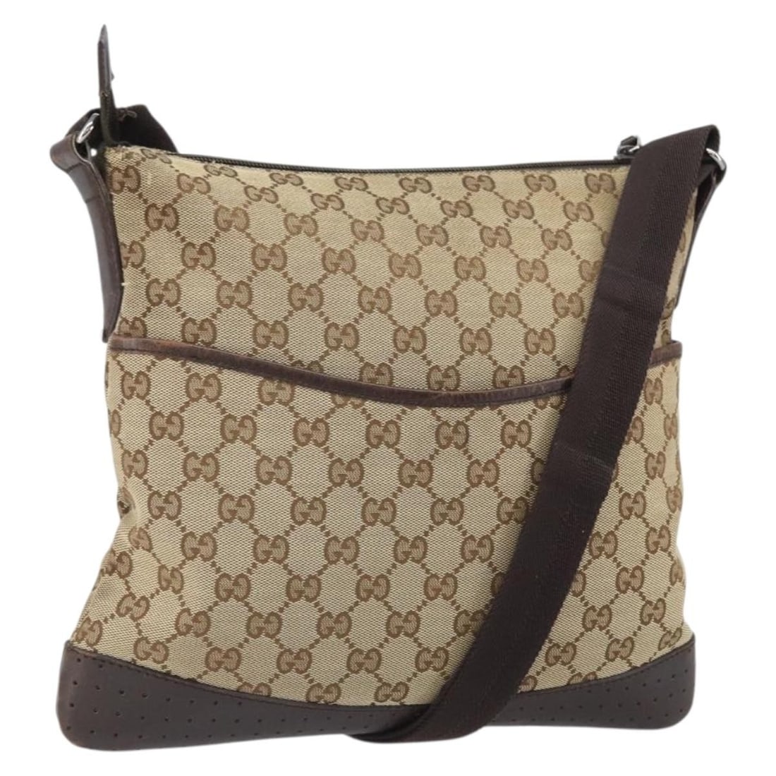 Beige Silver GG Canvas Shoulder Bag by Gucci Model 145857 Italy: Beige Silver GG Canvas Shoulder Bag by Gucci Model 145857 Italy This GUCCI GG Canvas shoulder bag features a beige and silver color scheme with a signature GG canvas exterior. Made in Italy, it offers