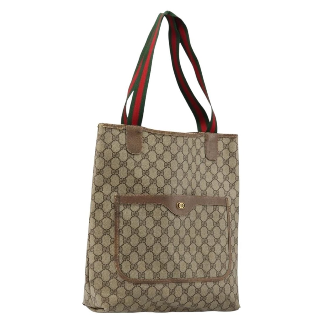 Gucci Sherry Line Beige Red Green PVC Tote Bag Italy: Gucci Sherry Line Beige Red Green PVC Tote Bag Italy This is a Gucci GG Supreme Web Sherry Line tote bag crafted from PVC leather and GG canvas in beige, red, and green. The bag features a spacious ma