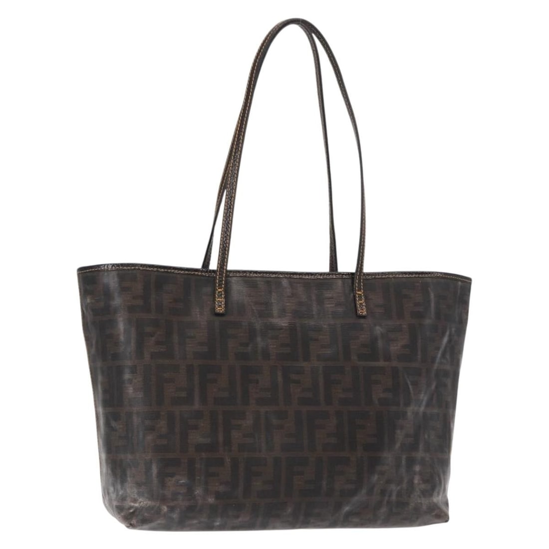 Fendi Zucca Pattern Black Brown Coated Canvas Tote Bag from Italy: Fendi Zucca Pattern Black Brown Coated Canvas Tote Bag from Italy This FENDI Zucca Canvas tote bag features a classic black and brown coated canvas exterior with the signature Zucca pattern. Made in I