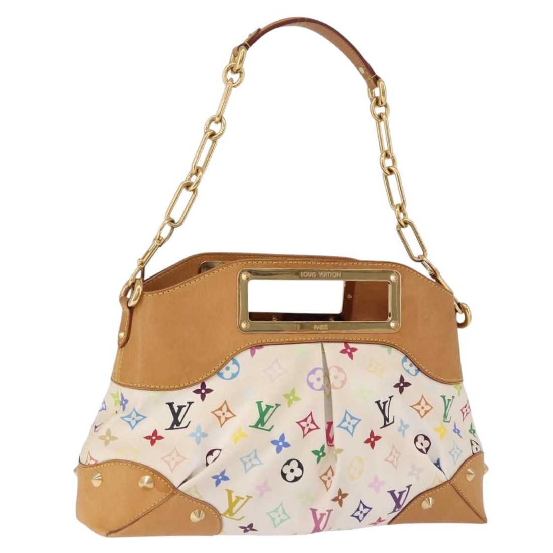Louis Vuitton Judy MM White Monogram Multicolor Shoulder Hand Bag M40255: Louis Vuitton Judy MM White Monogram Multicolor Shoulder Hand Bag M40255 Louis Vuitton Judy MM 2way handbag in Monogram Multicolor Canvas with a white exterior. It comes with a shoulder strap and dust