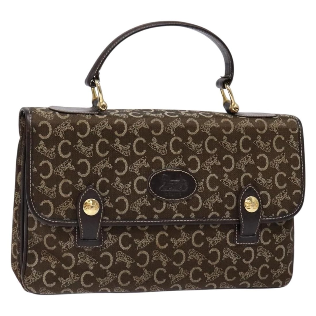 CELINE C Macadam Canvas Brown Gold Women's Handbag: CELINE C Macadam Canvas Brown Gold Women's Handbag CELINE hand bag in C Macadam canvas with a brown and gold exterior. It features a handle drop of approximately 11 cm (4.3 inches) and measures approx