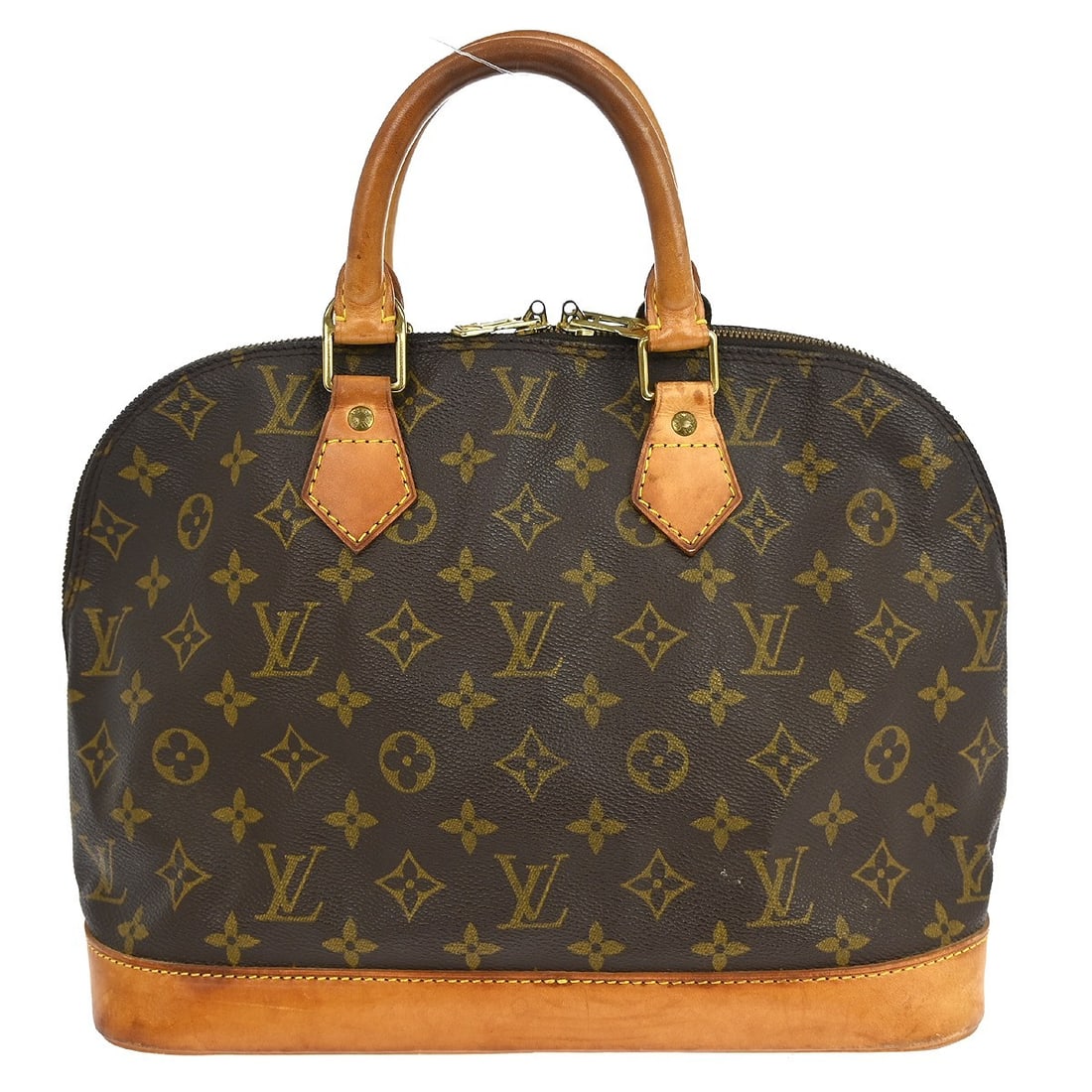 Louis Vuitton Alma M51130 Monogram Canvas Handbag Brown: Louis Vuitton Alma M51130 Monogram Canvas Handbag Brown Louis Vuitton Alma handbag in Monogram canvas and leather, made in France. The bag shows noticeable wear, including scuffs, discoloration, stain